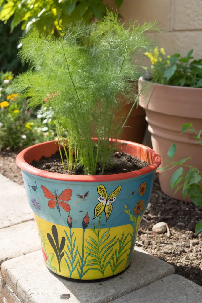 6 dill in a colorful pot a bright ceramic pot