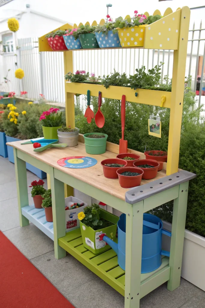 6 kid friendly potting station potting bench idea