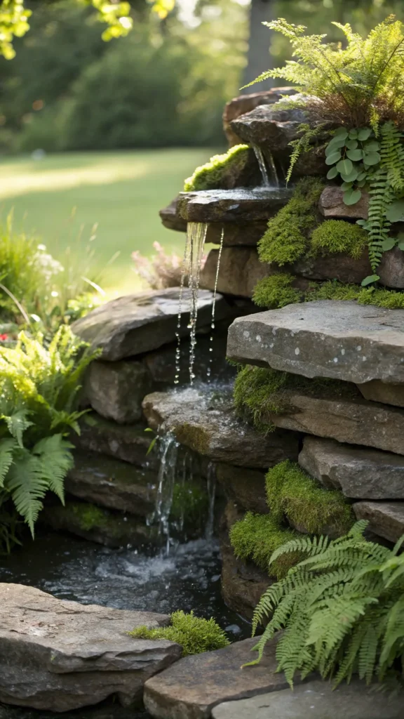 6 natural rock cascade built into a garden corner
