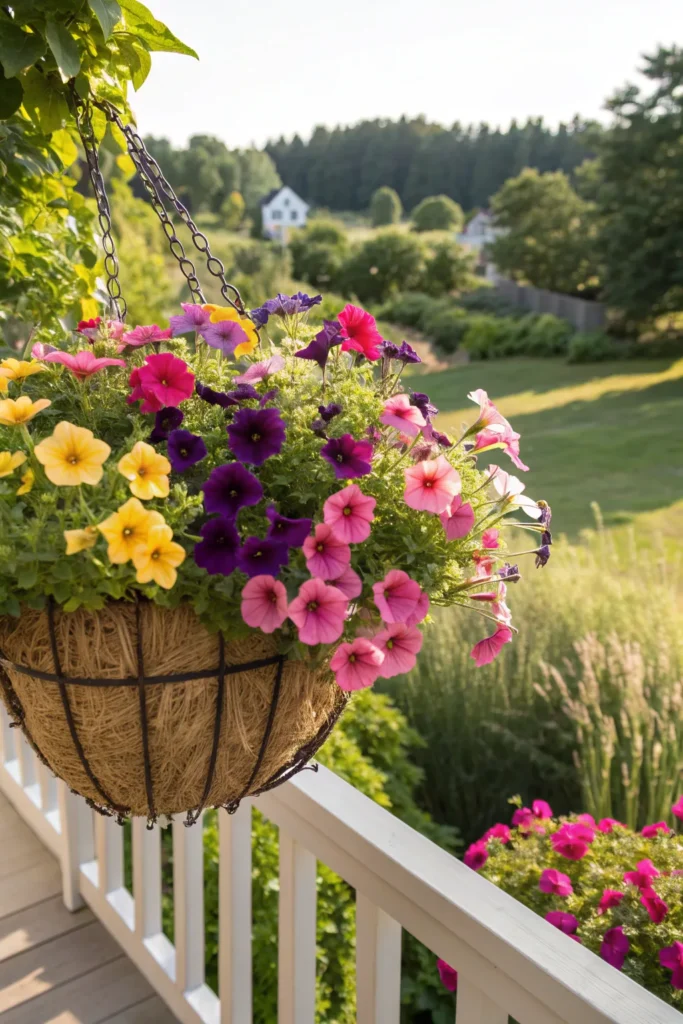 6 petunia a large basket bursting with multicolo