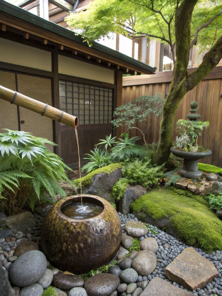 6 traditional japanese courtyard with bamboo wate