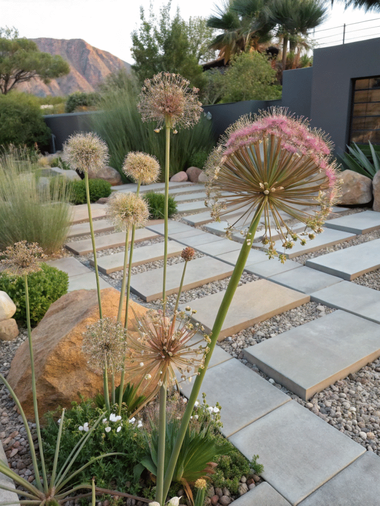 6realistic photo of an artistic garden design with