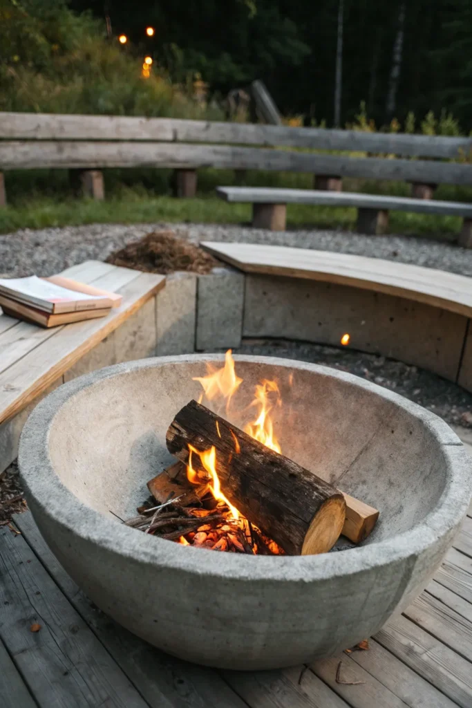 7 a concrete bowl pit surrounded by rustic seatin