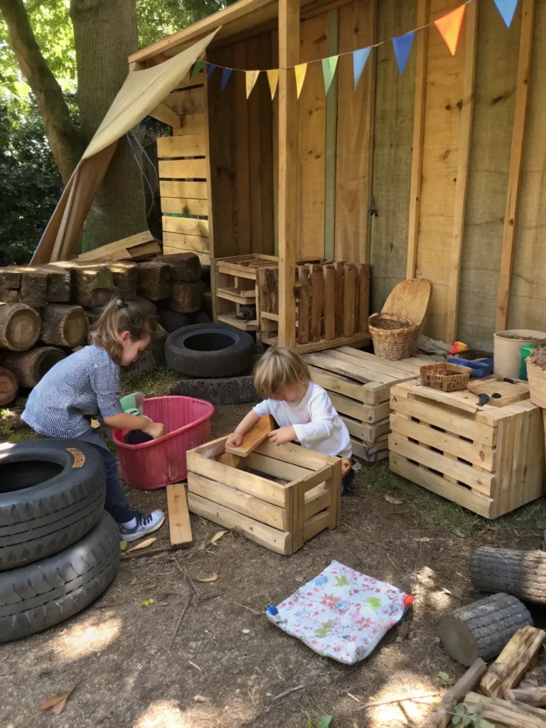 7 loose parts play corner rustic corner filled w