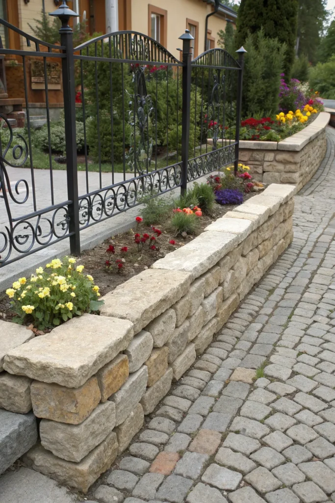 7 low stone edging with metal detailing design a