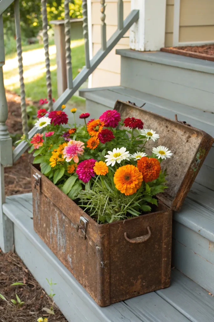 7 old toolbox flower bed antique metal toolbox
