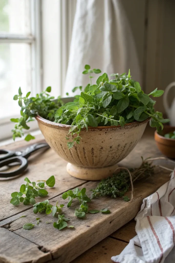 7 oregano in a vintage bowl an antique ceramic