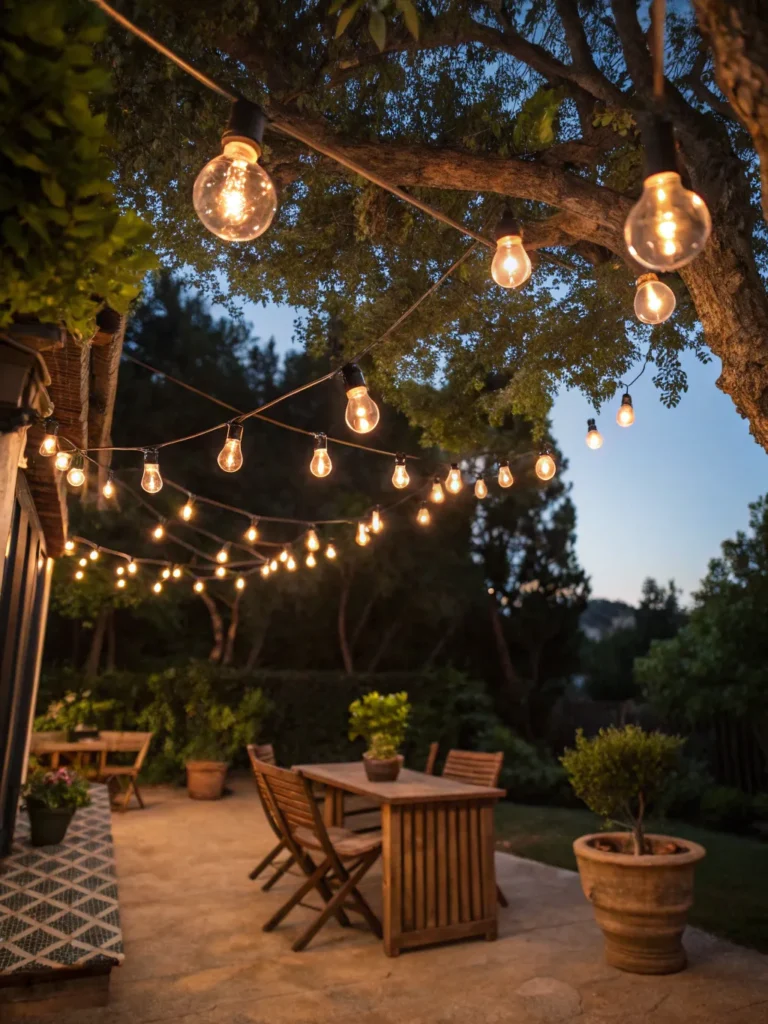 7 outdoor space with vintage edison bulbs hanging