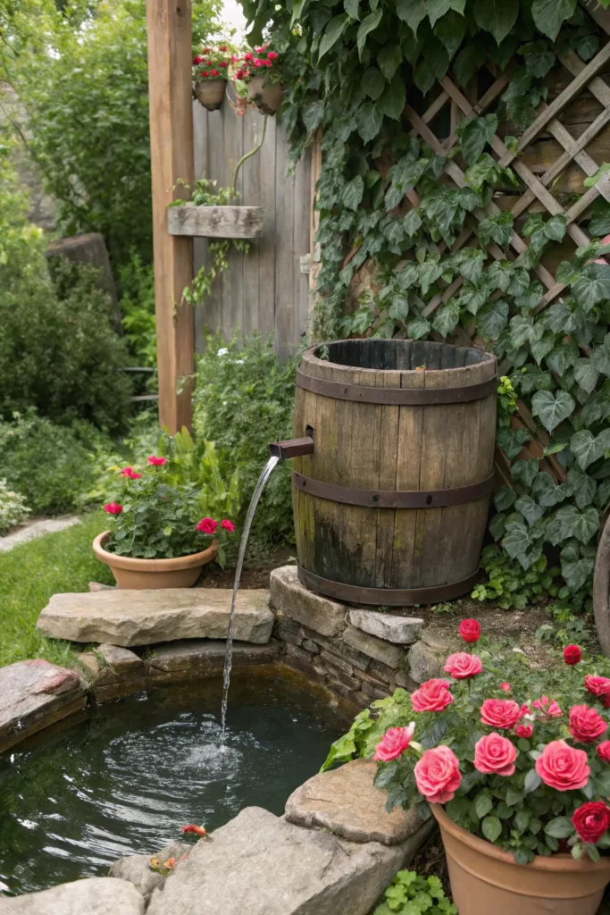 7 rustic barrel fountain a rustic wooden barrel