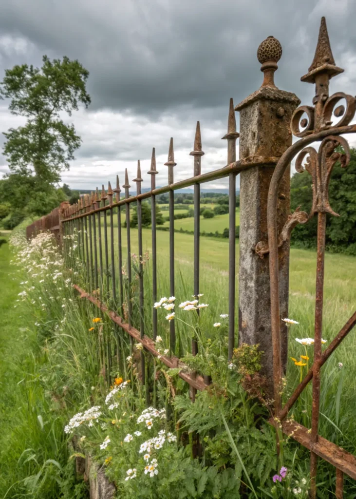 7 weathered wrought iron fence show a realistic