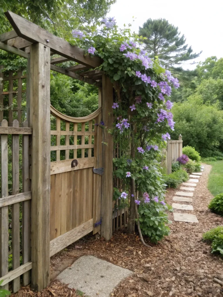7 wooden cedar lattice gate partially covered wit