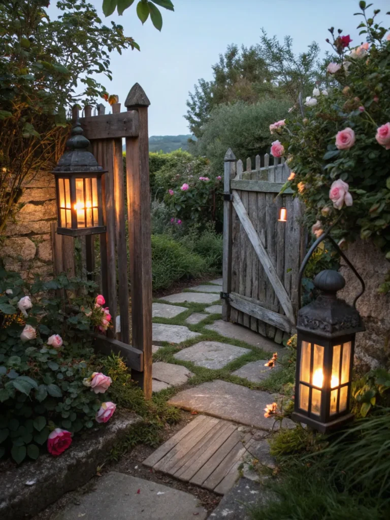 8 a pair of antique lanterns flanking an old wood