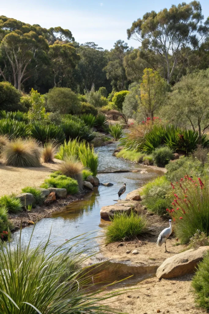 8 australian native garden with billabong stream
