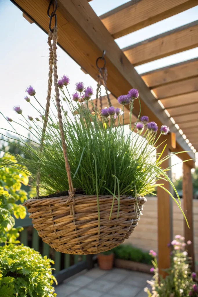 8 chives in a hanging basket a woven hanging b