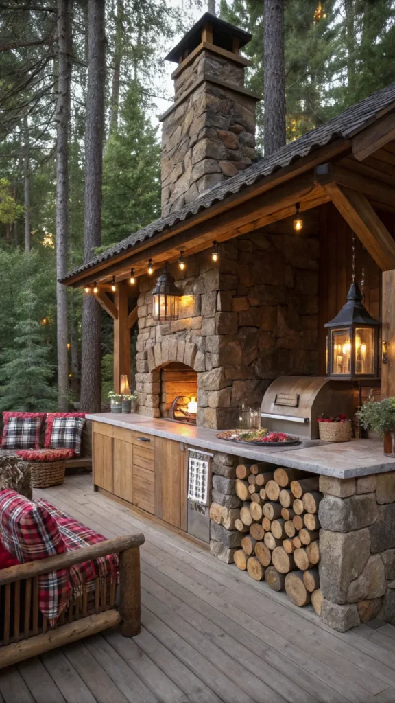 8 cozy cabin style outdoor kitchen log cabin o