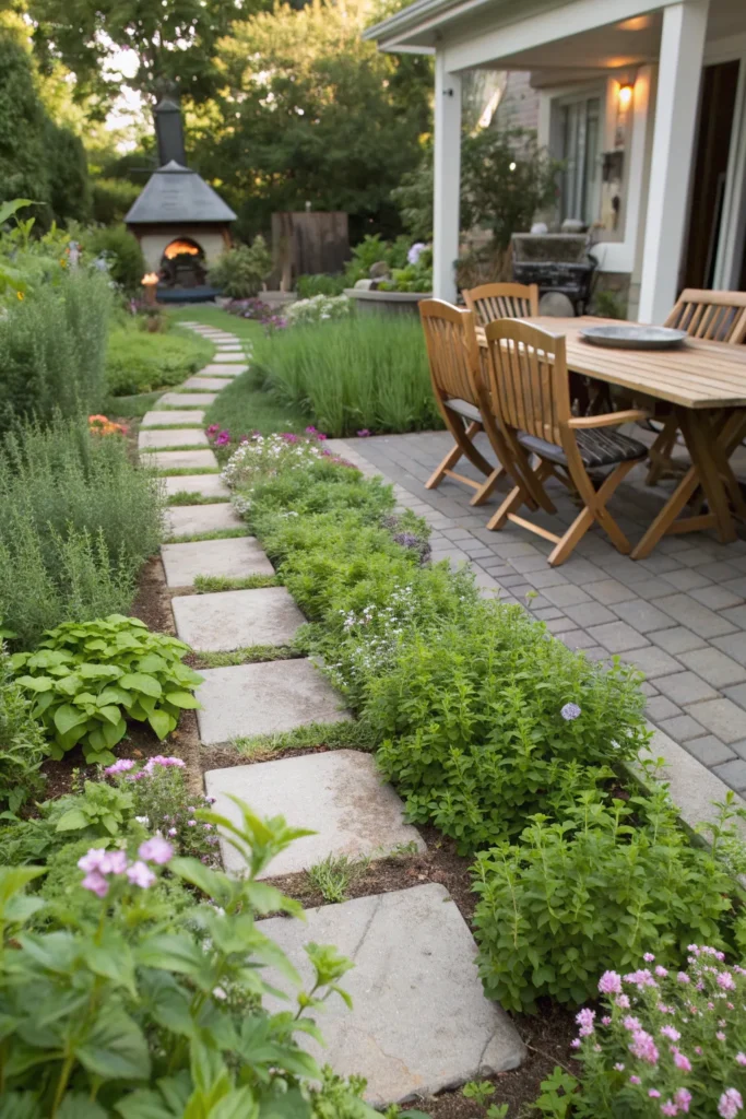 8 garden path with herb markers patio bbq area id