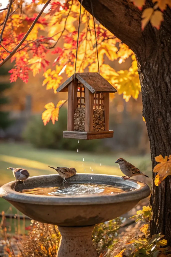 8 install bird feeders and birdbaths a birdbath