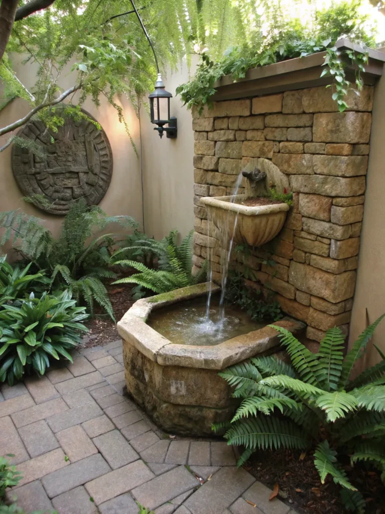 8 small courtyard garden corner with a stone wall