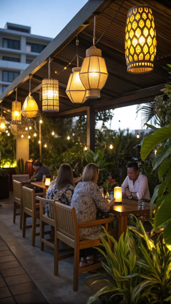 8 solar powered lanterns a warm evening scene