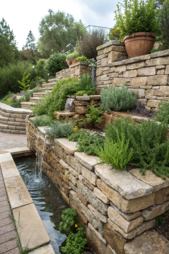 8 stacked stone retaining wall a terraced garden