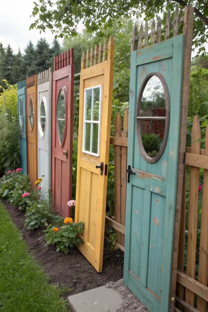 8 upcycled wooden door fence create an eclectic