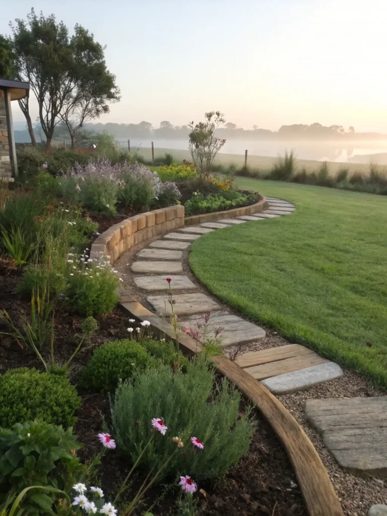 8flowing landscape with curved garden sleepers edg