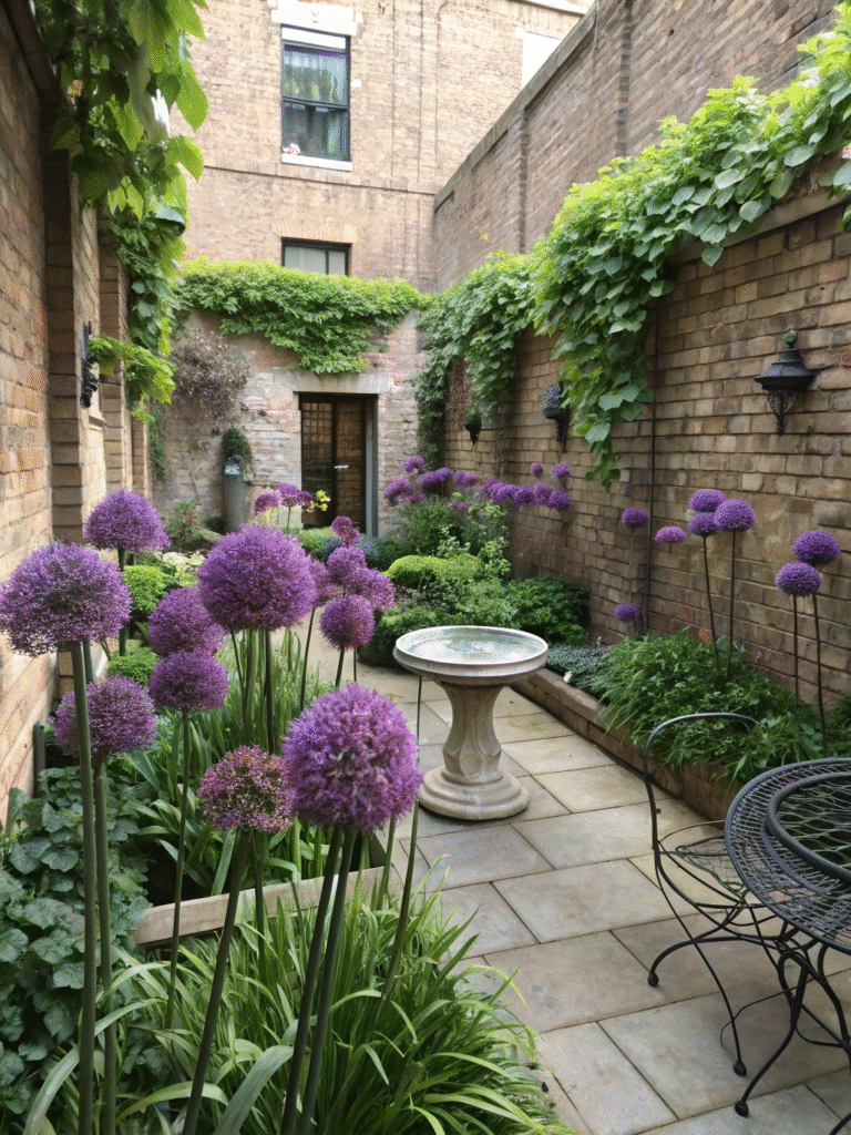 8realistic photo of a small courtyard garden with