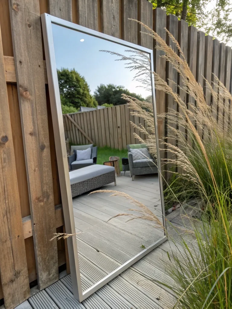 9 a frameless modern rectangular mirror on a wood