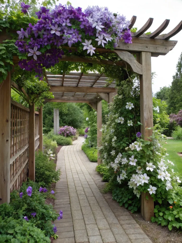 9 realistic garden scene of a wooden arbor covere