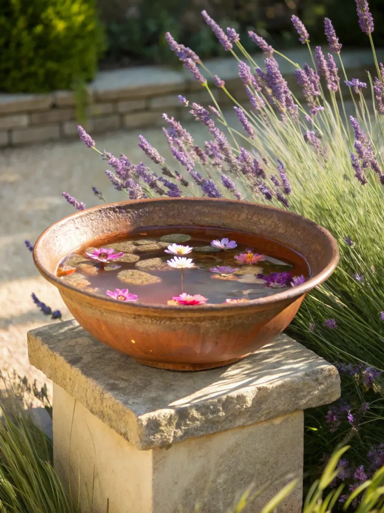 9 shallow copper bowl with warm patina filled wi 1