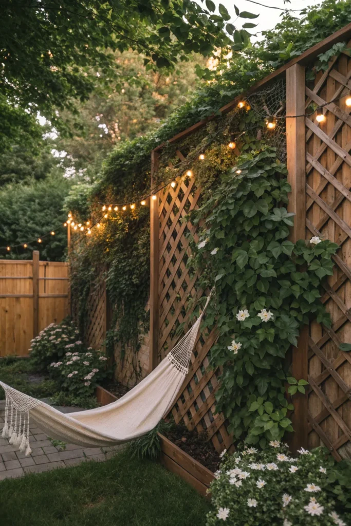 9 wooden lattice fence with ivy depict a wooden