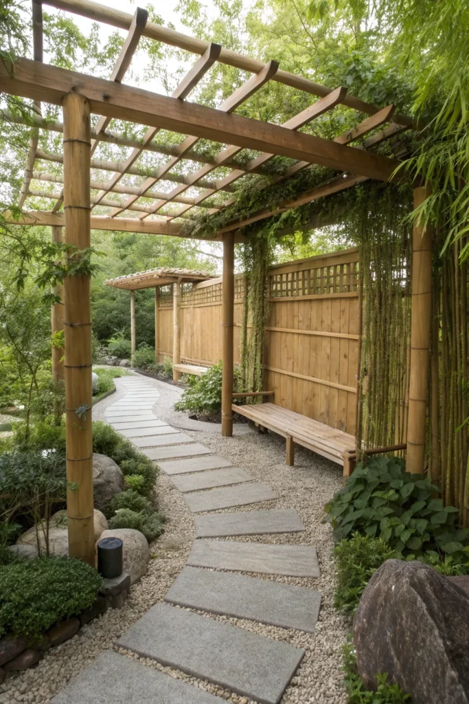 9 zen bamboo hideaway pergola with bamboo beams