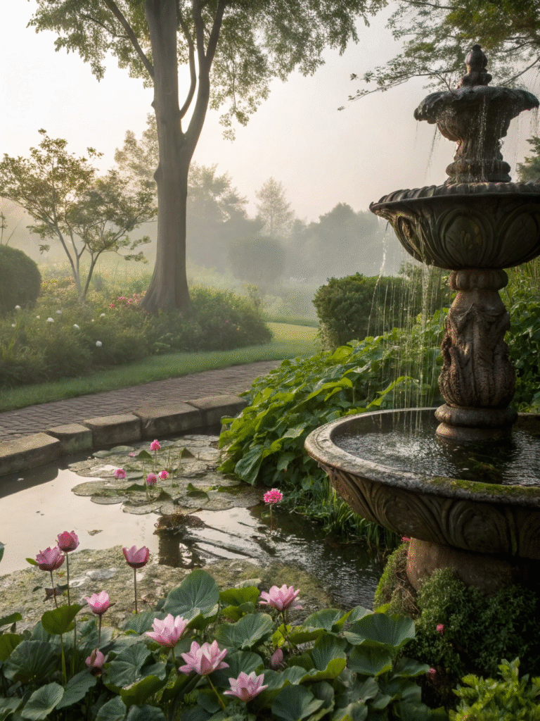 a realistic garden scene featuring a poetry in mot