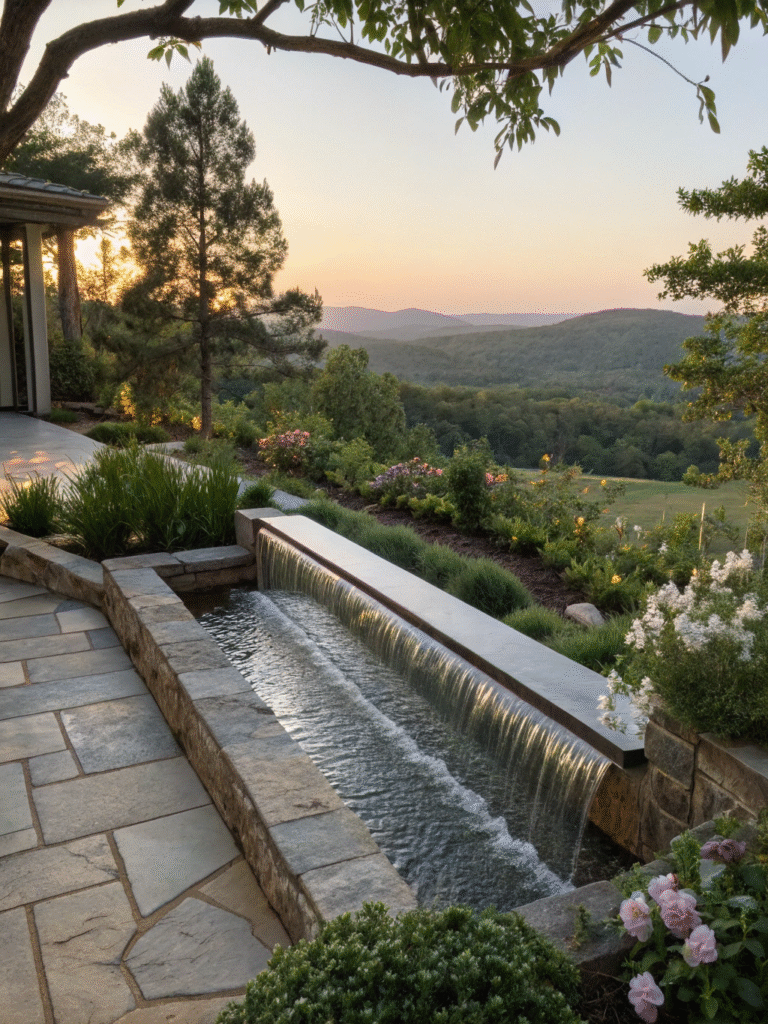 a realistic garden scene featuring a stainless ste