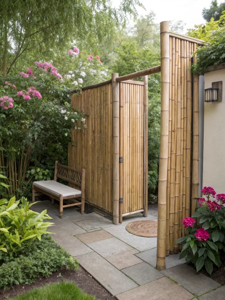 bamboo privacy screen area in garden nook idea