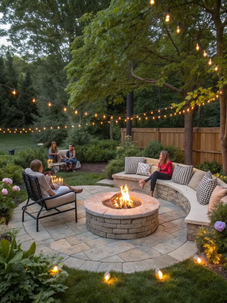 fire pit gathering space in garden nook idea