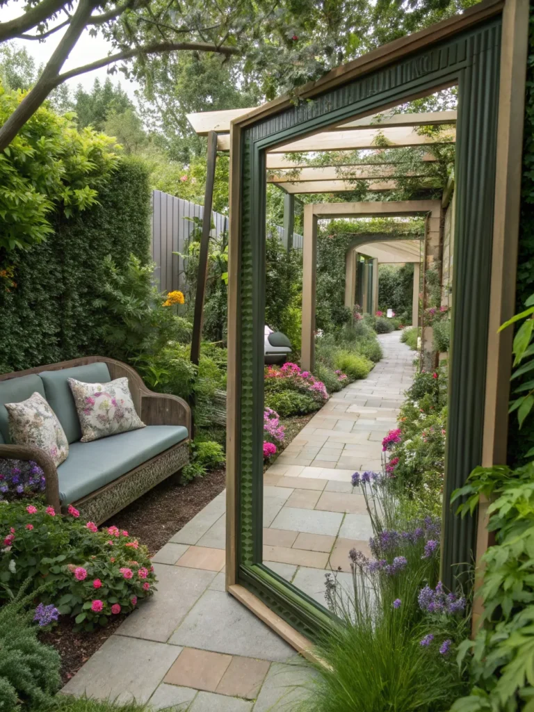 garden mirror illusion space in garden nook idea