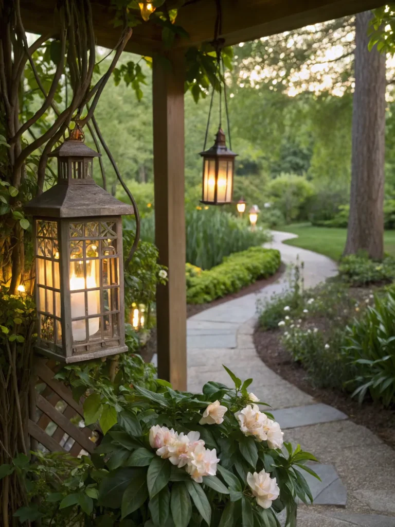 hanging lantern corner in garden nook idea