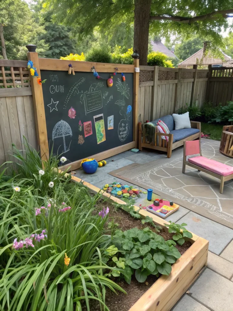 outdoor chalkboard play nook in garden nook idea