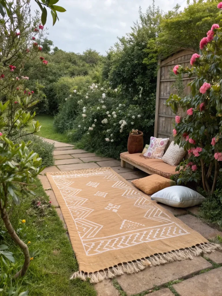 outdoor rug retreat in garden nook idea