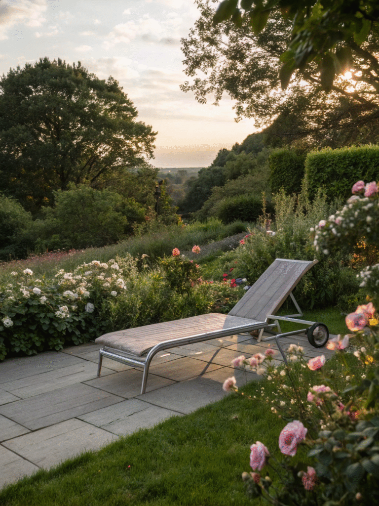 realistic photo of a aluminum chaise lounge placed