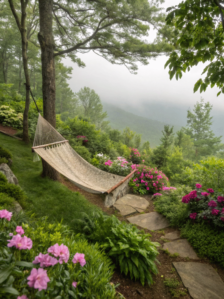 realistic photo of a appalachian trail hammock in