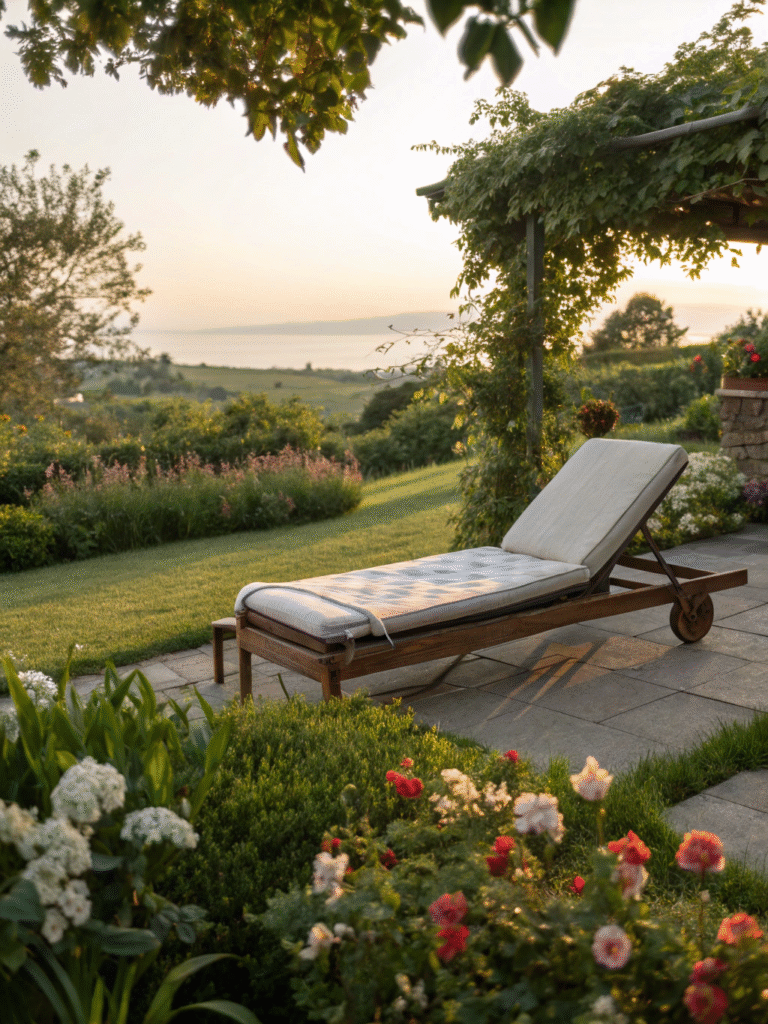 realistic photo of a convertible lounger placed in