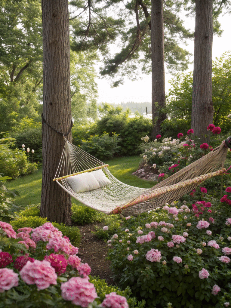realistic photo of a deluxe pillowtop hammock in a