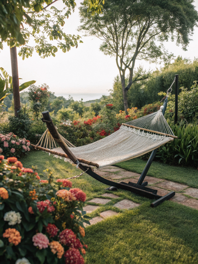 realistic photo of a double hammock with stand by