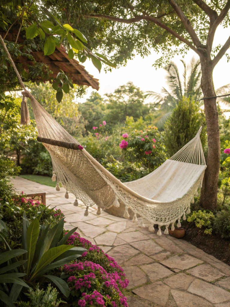 realistic photo of a eco friendly hammock with org