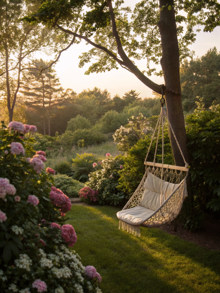 realistic photo of a hammock swing placed in a lus
