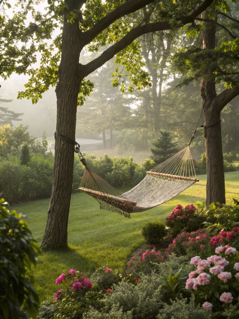 realistic photo of a heavy duty hammock for outdoo