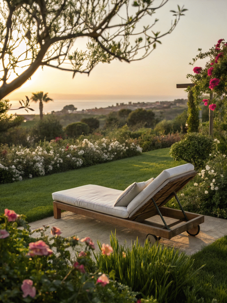 realistic photo of a outdoor daybed placed in a lu