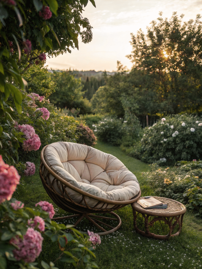 realistic photo of a outdoor papasan placed in a l